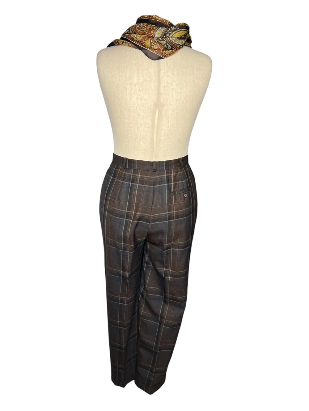 VINTAGE LAUREN RALPH LAUREN Y2K Womens Wool Brown Plaid Cuffed Pants Size 12 - Picture 3 of 12